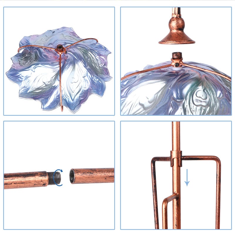 VCUTEKA Glass Bird Bath Outdoor BirdBath Bird Feeder with Metal Stake Garden Decor - Image 5